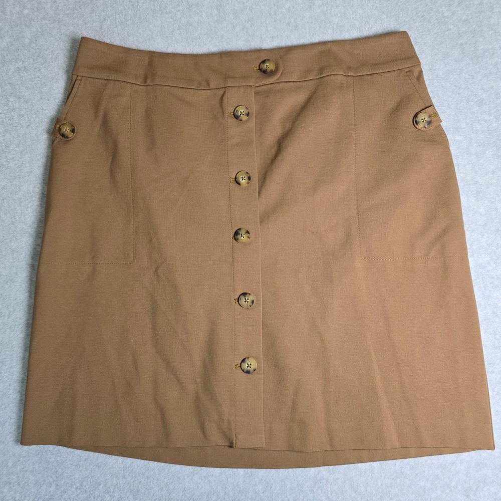 J Jill Ponte Acorn Button Front Academia Skirt Brown Short A-line Pencil Pockets